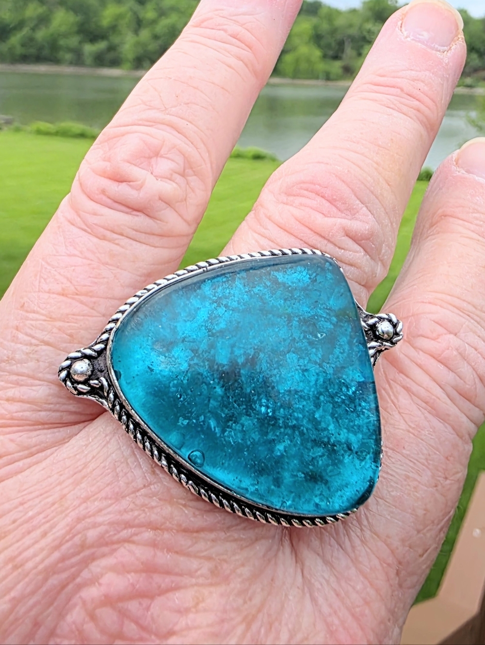 Blue Baltic Amber Gemstone Ring In 925 Sterling Silver (9)